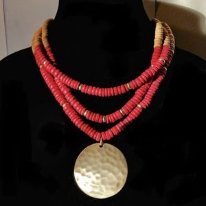 Chico's Fiona Pendant Necklace Coral Tan